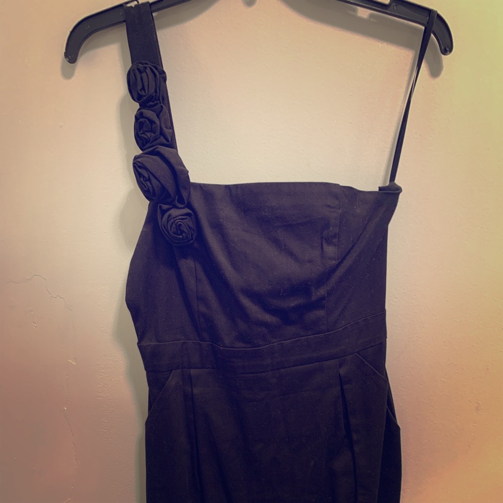 Mini one shoulder dress with rose bud strap